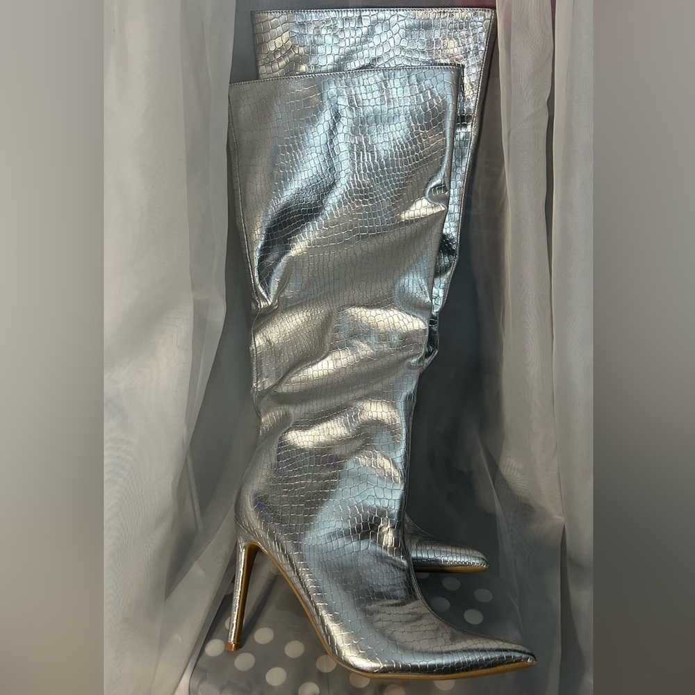 Silver Knee High Boot